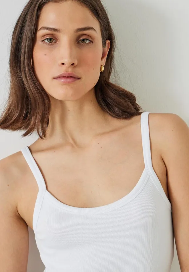 Hush Tops and Tshirts Women Shauna Thin Strap Ribbed Vest White Hush Tops and Tshirts Women Shauna Thin Strap Ribbed Vest White