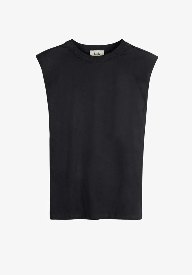 Hush Tops and Tshirts Women Shoulder Pad Vest Top Black Hush Tops and Tshirts Women Shoulder Pad Vest Top Black