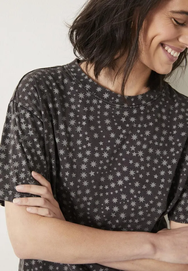 Hush Tops and Tshirts Women Star Print Oversized TShirt Multi Star Grey Hush Tops and Tshirts Women Star Print Oversized TShirt Multi Star Grey