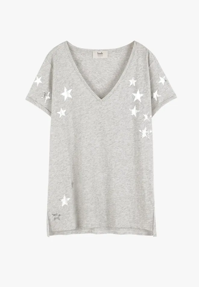 Hush Tops and Tshirts Women Star VNeck Cotton Slub TShirt Lightest Grey Marl Hush Tops and Tshirts Women Star VNeck Cotton Slub TShirt Lightest Grey Marl