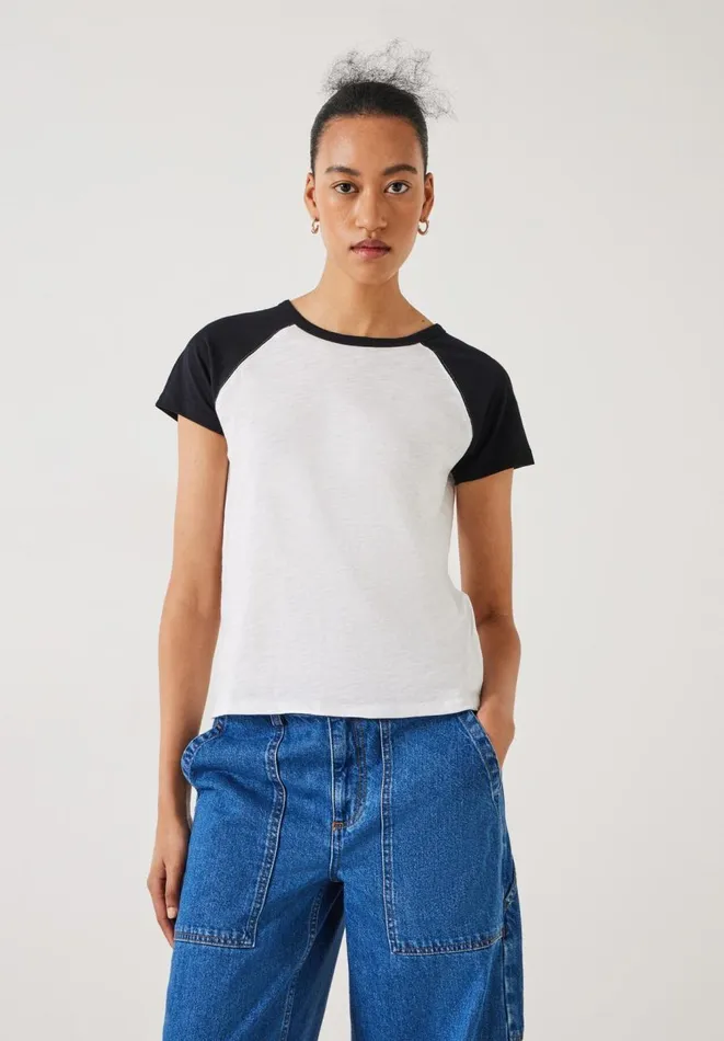 Hush Tops and Tshirts Women Tammy Contrast Raglan Slim Fit TShirt Black Brillian White Hush Tops and Tshirts Women Tammy Contrast Raglan Slim Fit TShirt Black Brillian White