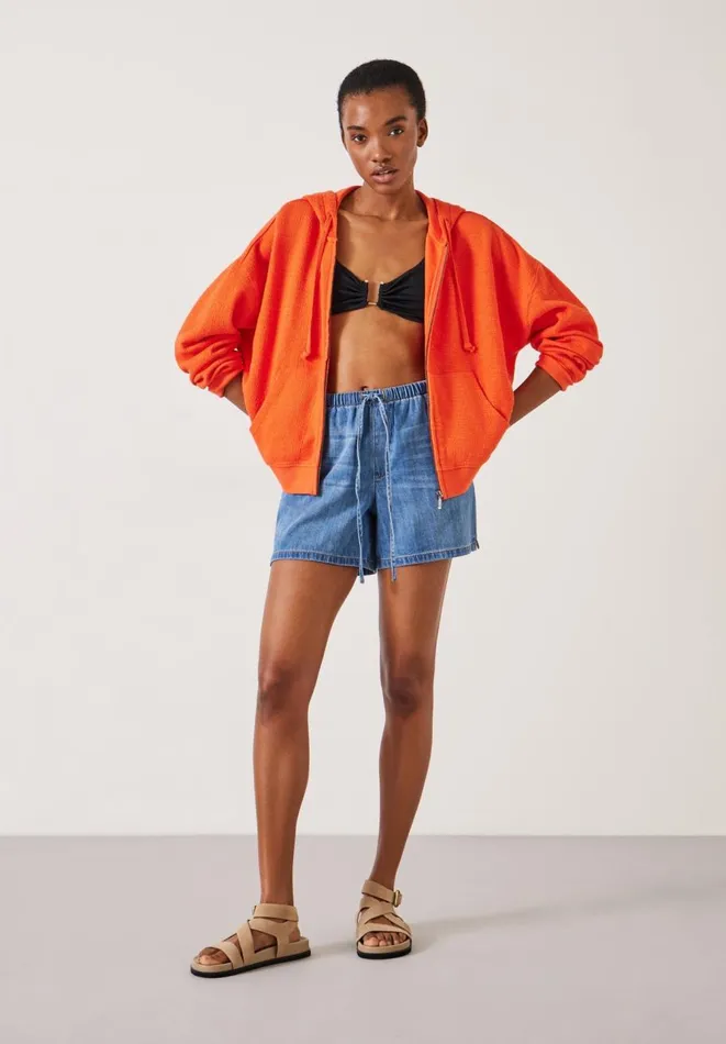Hush Tops and Tshirts Women Tania Textured Zip Hoodie Bright Orange Hush Tops and Tshirts Women Tania Textured Zip Hoodie Bright Orange