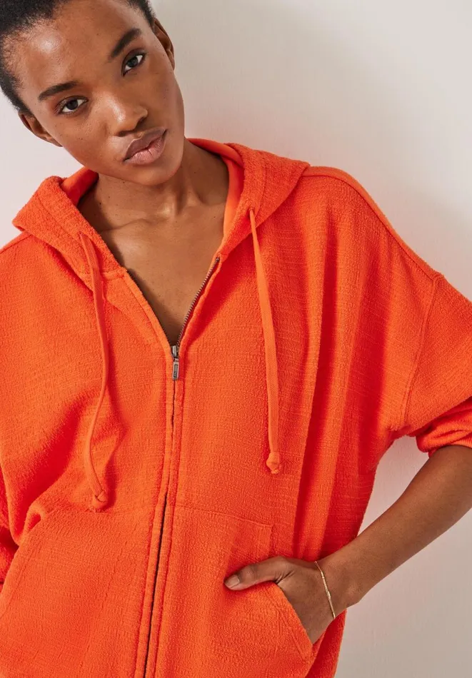 Hush Tops and Tshirts Women Tania Textured Zip Hoodie Bright Orange Hush Tops and Tshirts Women Tania Textured Zip Hoodie Bright Orange