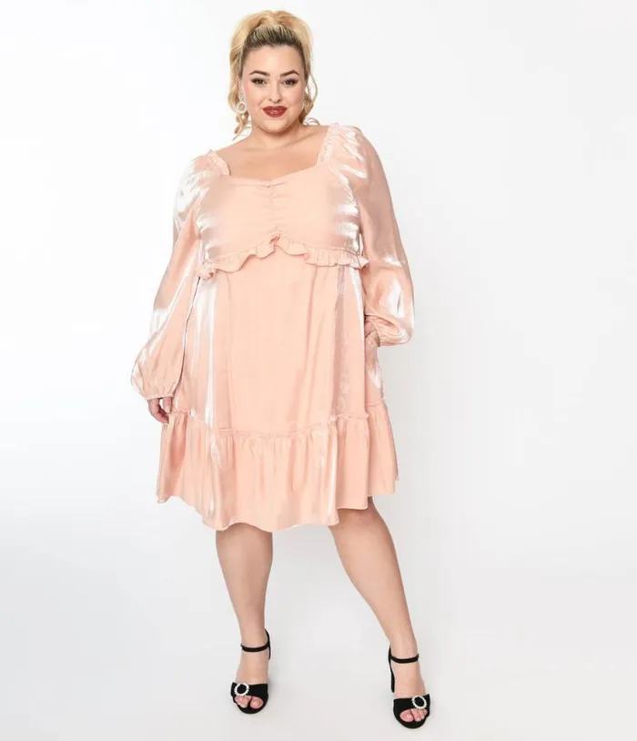 Iridescent Peach Ruffled Babydoll Dress DressesPlus Unique Vintage Babydoll Iridescent Peach Ruffled Babydoll Dress DressesPlus Unique Vintage Babydoll