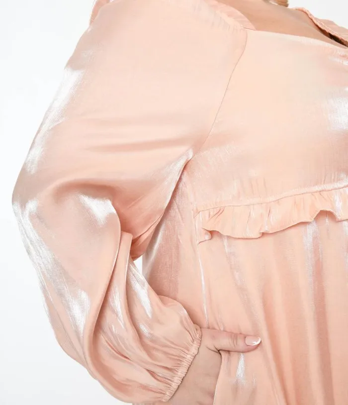 Iridescent Peach Ruffled Babydoll Dress DressesPlus Unique Vintage Babydoll
