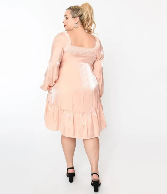 Iridescent Peach Ruffled Babydoll Dress DressesPlus Unique Vintage Babydoll