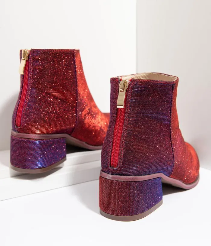 Iridescent Wine Sparkle Booties Shoes Unique Vintage Heels