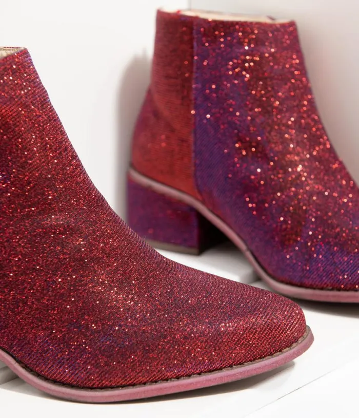 Iridescent Wine Sparkle Booties Shoes Unique Vintage Heels