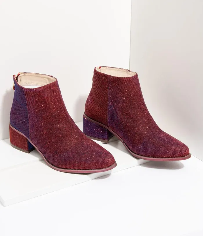 Iridescent Wine Sparkle Booties Shoes Unique Vintage Heels