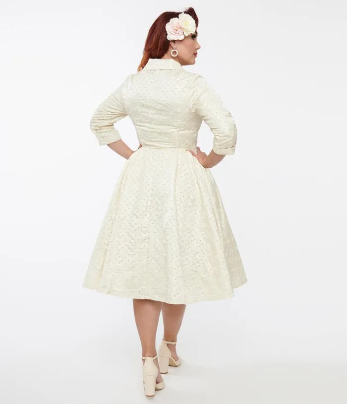 Ivory and Gold Brocade Swing Dress Dresses Unique Vintage Swing