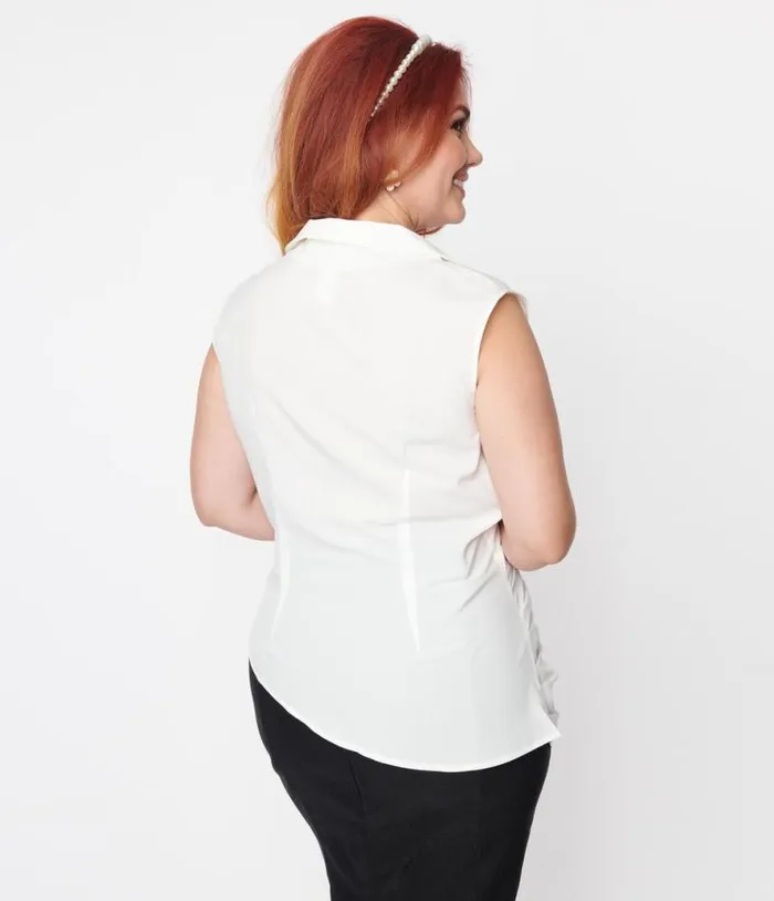 Ivory Asymmetrical Pleated Top Clothing Unique Vintage Blouses