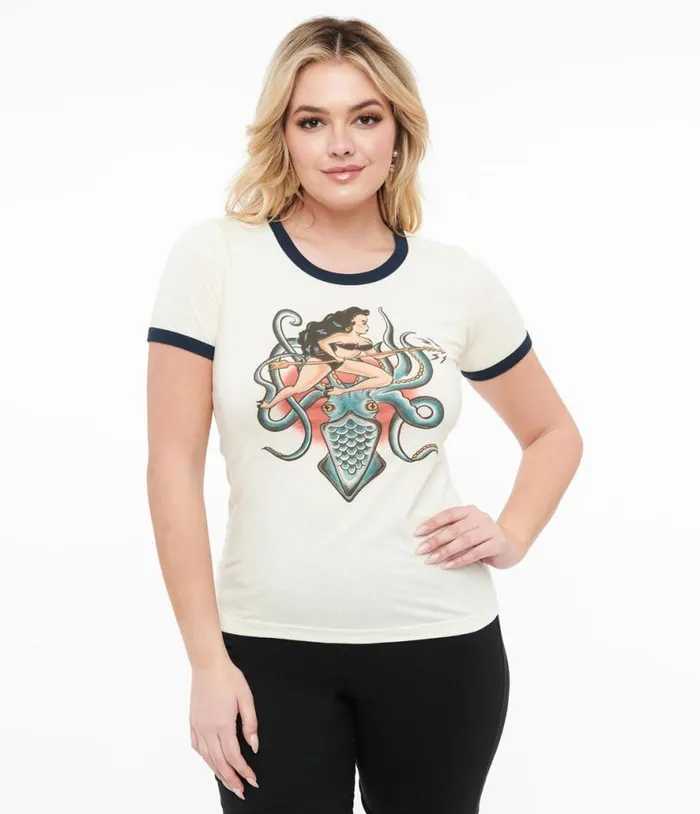 Ivory Daughter Of The Kraken Fitted Graphic Tee ClothingPlus Unique Vintage Graphic Tees