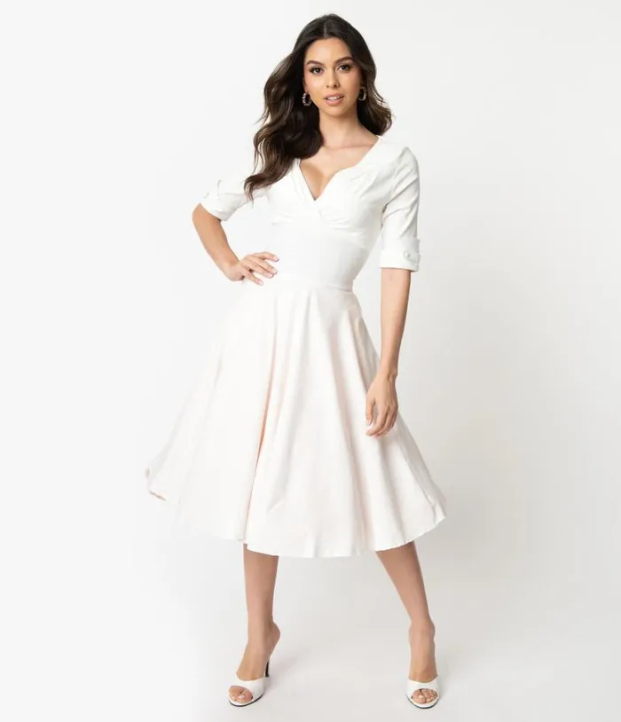 Ivory Delores Swing Dress With Sleeves Dresses Unique Vintage Pocket Dresses