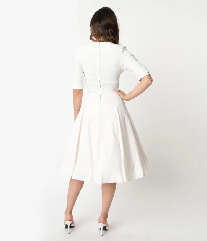 Ivory Delores Swing Dress With Sleeves Dresses Unique Vintage Pocket Dresses