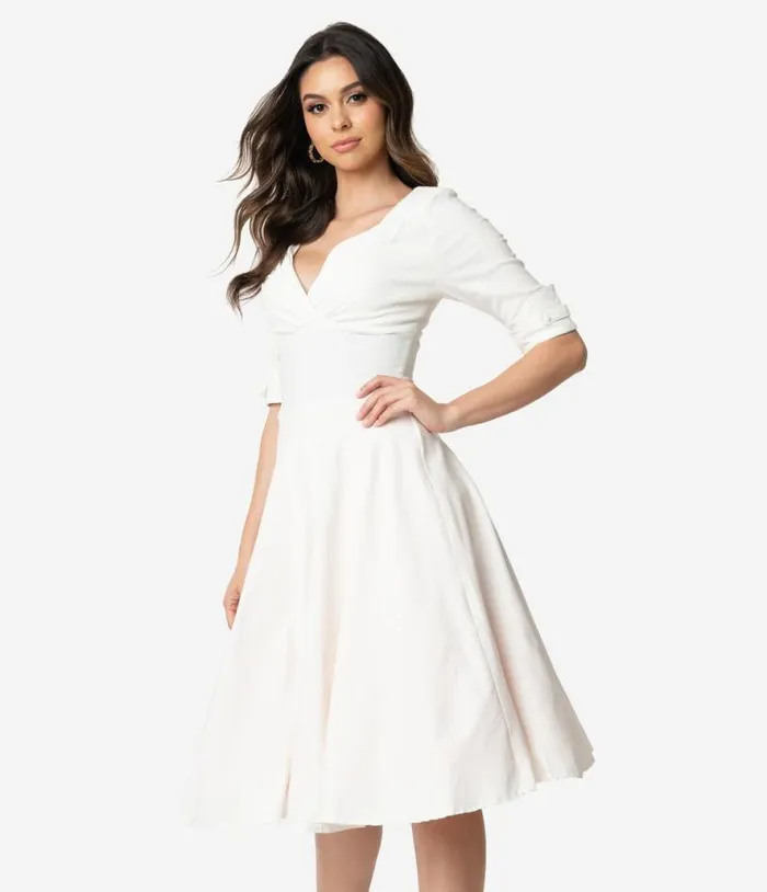 Ivory Delores Swing Dress With Sleeves Dresses Unique Vintage Pocket Dresses