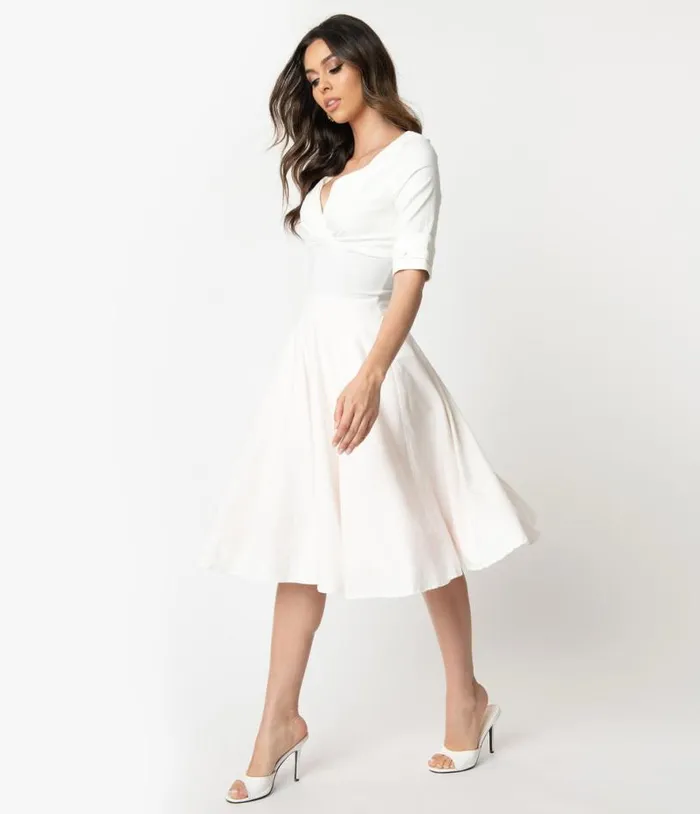Ivory Delores Swing Dress With Sleeves Dresses Unique Vintage Pocket Dresses