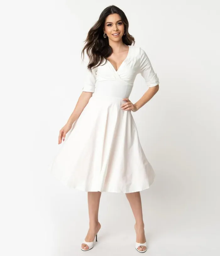Ivory Delores Swing Dress With Sleeves Dresses Unique Vintage Pocket Dresses