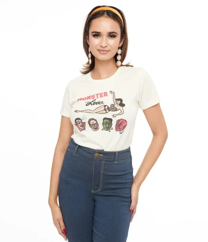 Ivory Monster Lover Fitted Graphic Tee Clothing Unique Vintage Graphic Tees Ivory Monster Lover Fitted Graphic Tee Clothing Unique Vintage Graphic Tees