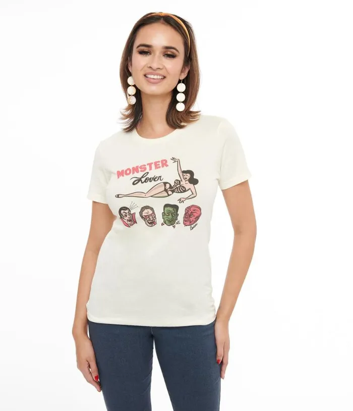 Ivory Monster Lover Fitted Graphic Tee Clothing Unique Vintage Graphic Tees