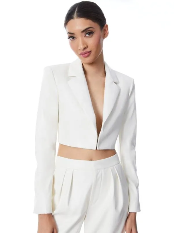 Jackets Coats Women Alice Olivia ABBOTT CROPPED RUCHED SLEEVE VEGAN LEATHER BLAZER Ecru Jackets Coats Women Alice Olivia ABBOTT CROPPED RUCHED SLEEVE VEGAN LEATHER BLAZER Ecru