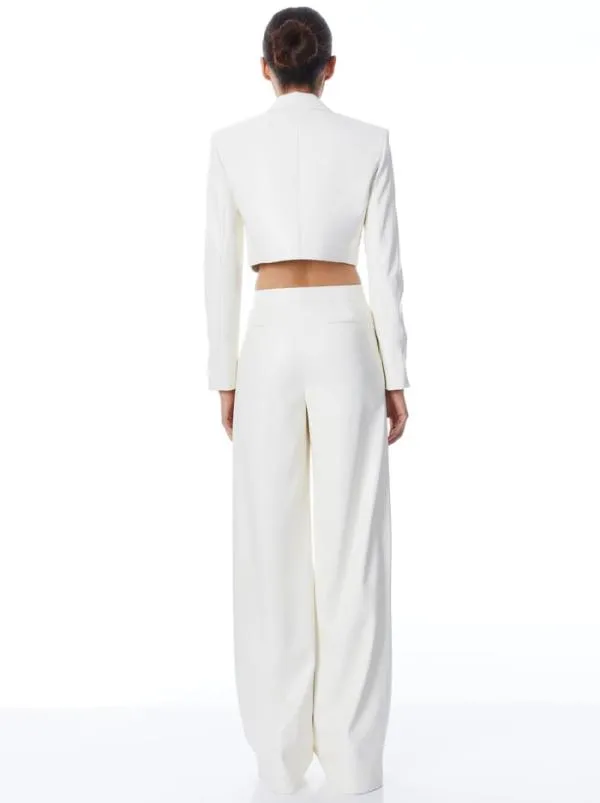 Jackets Coats Women Alice Olivia ABBOTT CROPPED RUCHED SLEEVE VEGAN LEATHER BLAZER Ecru