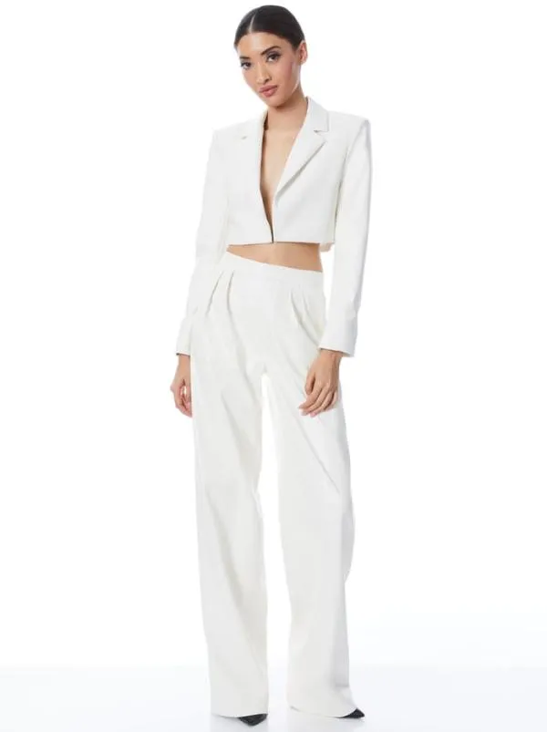 Jackets Coats Women Alice Olivia ABBOTT CROPPED RUCHED SLEEVE VEGAN LEATHER BLAZER Ecru