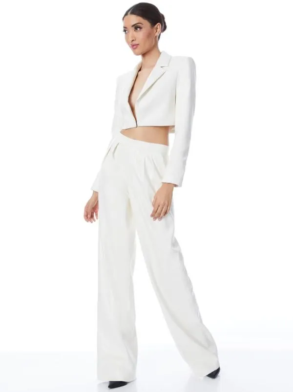 Jackets Coats Women Alice Olivia ABBOTT CROPPED RUCHED SLEEVE VEGAN LEATHER BLAZER Ecru
