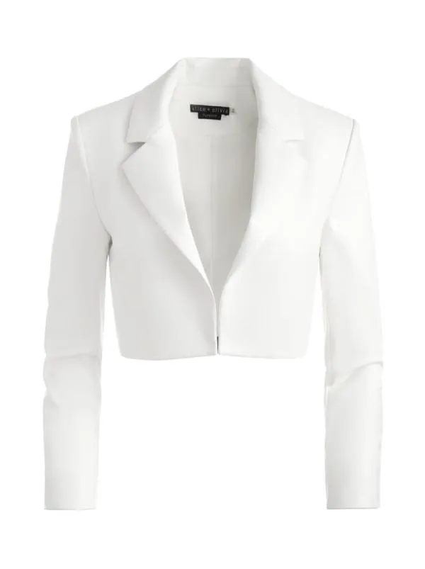 Jackets Coats Women Alice Olivia ABBOTT CROPPED RUCHED SLEEVE VEGAN LEATHER BLAZER Ecru