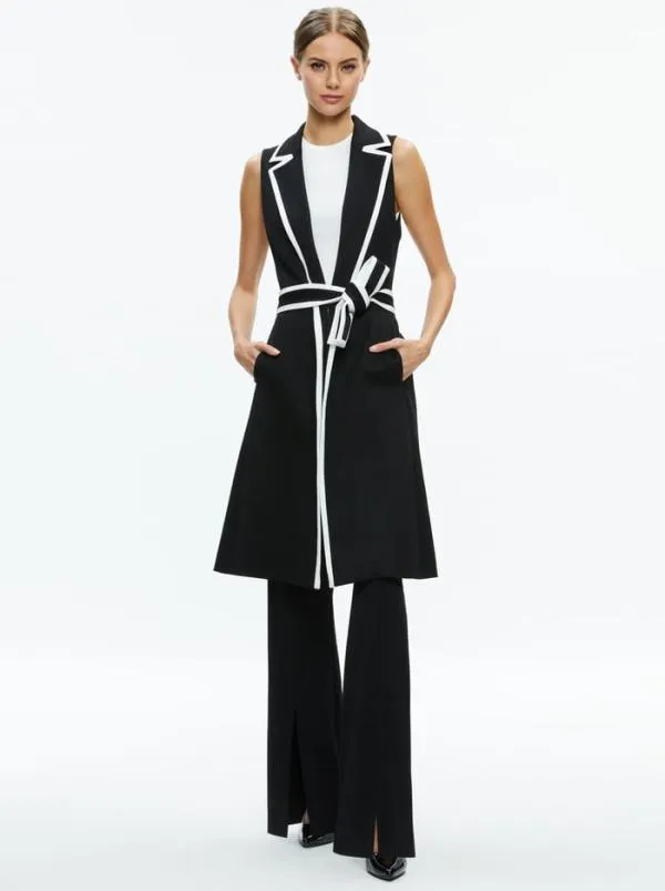 Jackets Coats Women Alice Olivia AUBREY LONG TRENCH VEST Blackoff White