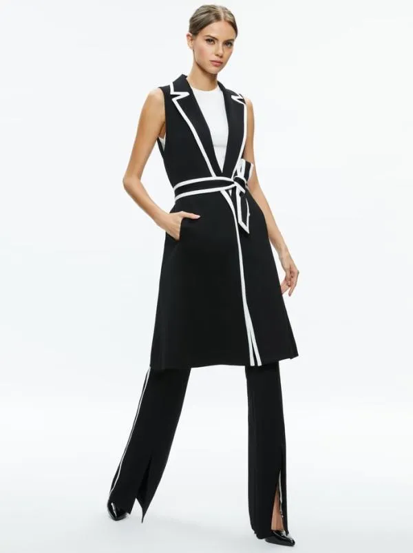 Jackets Coats Women Alice Olivia AUBREY LONG TRENCH VEST Blackoff White