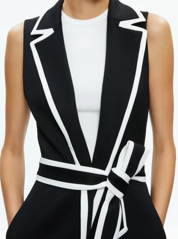 Jackets Coats Women Alice Olivia AUBREY LONG TRENCH VEST Blackoff White