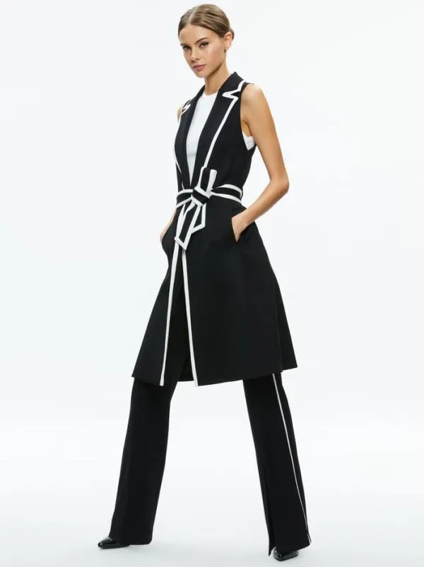 Jackets Coats Women Alice Olivia AUBREY LONG TRENCH VEST Blackoff White