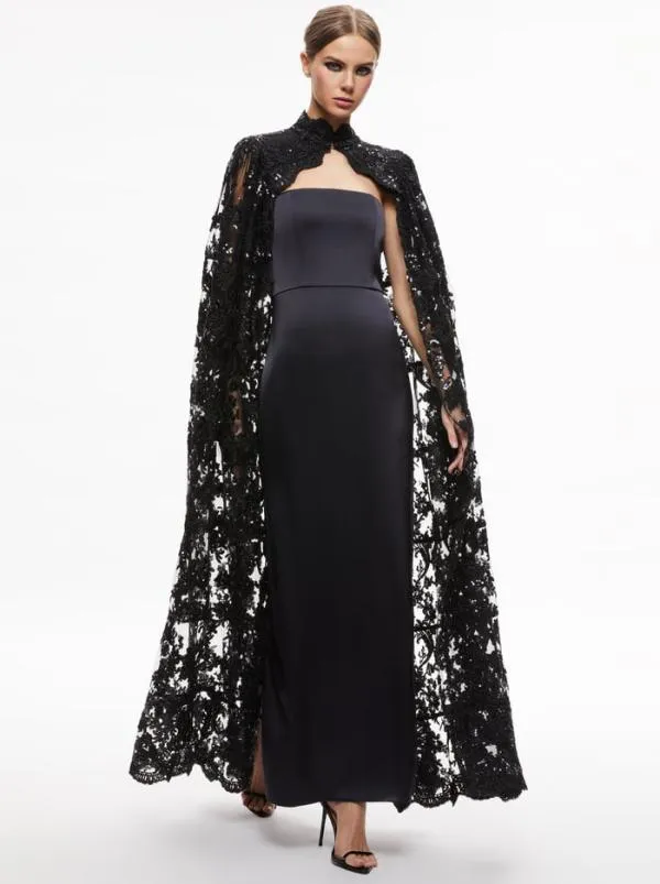 Jackets Coats Women Alice Olivia AURELIA LACE EMBELLISHED CAPE Black