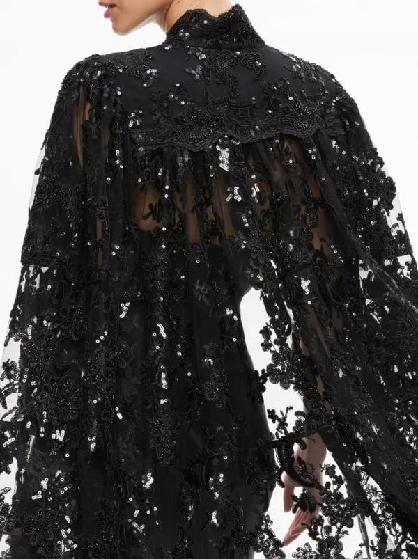 Jackets Coats Women Alice Olivia AURELIA LACE EMBELLISHED CAPE Black