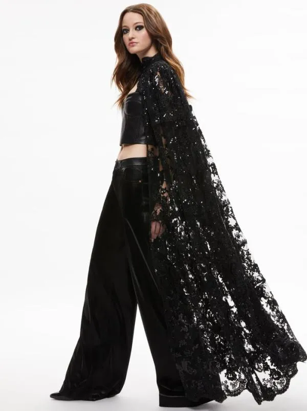 Jackets Coats Women Alice Olivia AURELIA LACE EMBELLISHED CAPE Black