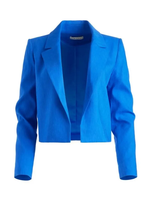 Jackets Coats Women Alice Olivia DENNY LINEN CROPPED NOTCH COLLAR BLAZER Sapphire