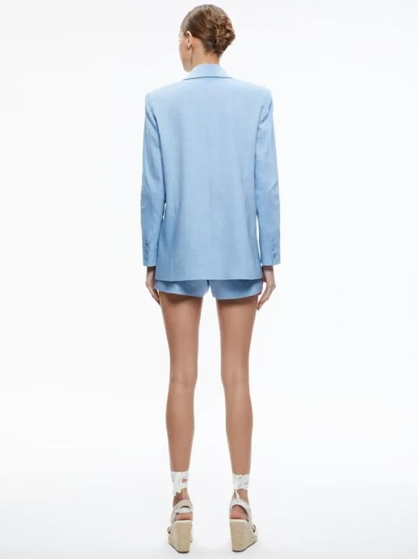 Jackets Coats Women Alice Olivia DENNY LINEN NOTCH COLLAR BOYFRIEND BLAZER Chambray