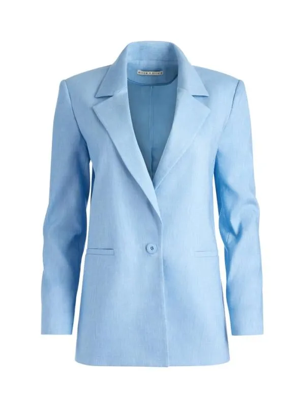 Jackets Coats Women Alice Olivia DENNY LINEN NOTCH COLLAR BOYFRIEND BLAZER Chambray