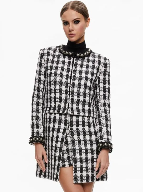 Jackets Coats Women Alice Olivia DEON TWOFER TWEED JACKET Blackwhite