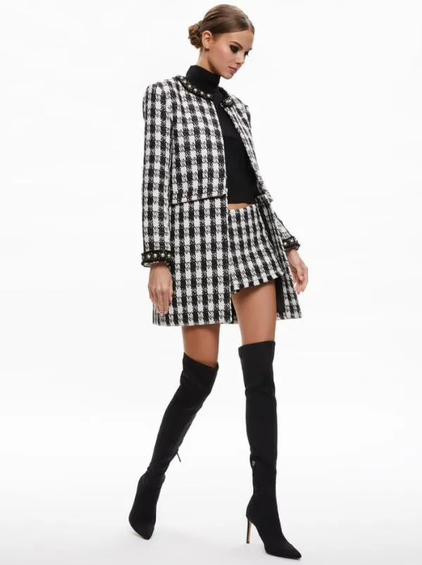Jackets Coats Women Alice Olivia DEON TWOFER TWEED JACKET Blackwhite