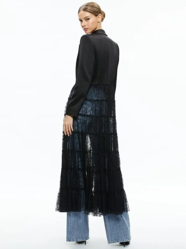 Jackets Coats Women Alice Olivia EVERLY DRAMA LACE MAXI BLAZER Black