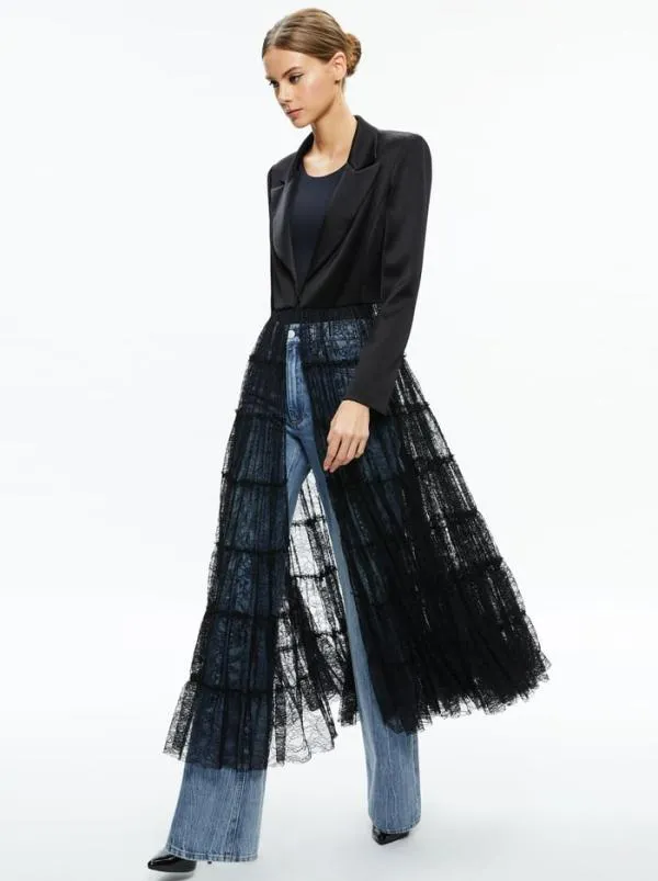 Jackets Coats Women Alice Olivia EVERLY DRAMA LACE MAXI BLAZER Black