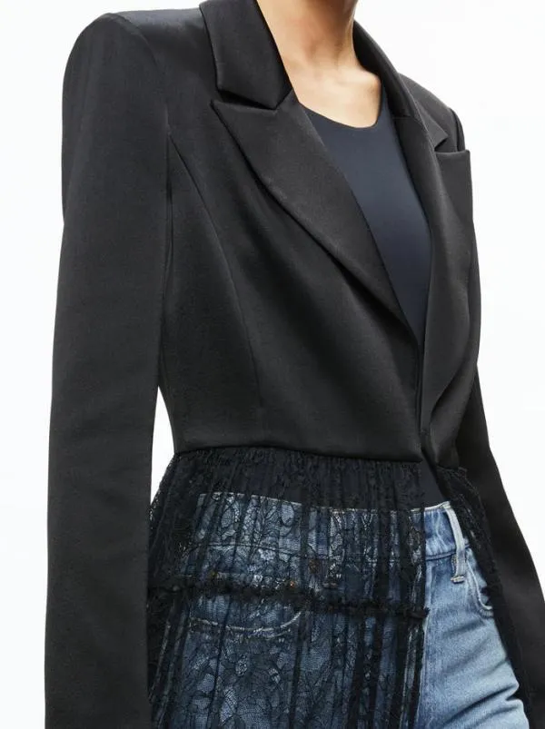 Jackets Coats Women Alice Olivia EVERLY DRAMA LACE MAXI BLAZER Black