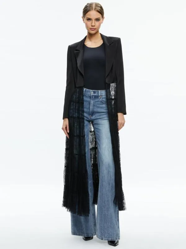 Jackets Coats Women Alice Olivia EVERLY DRAMA LACE MAXI BLAZER Black
