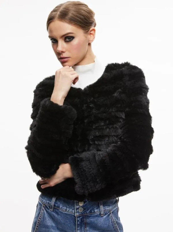Jackets Coats Women Alice Olivia FAWN FAUX FUR TEXTURED JACKET Black