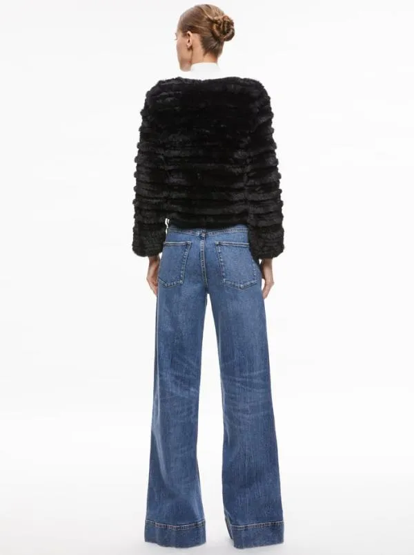 Jackets Coats Women Alice Olivia FAWN FAUX FUR TEXTURED JACKET Black