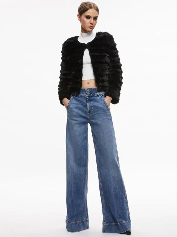 Jackets Coats Women Alice Olivia FAWN FAUX FUR TEXTURED JACKET Black