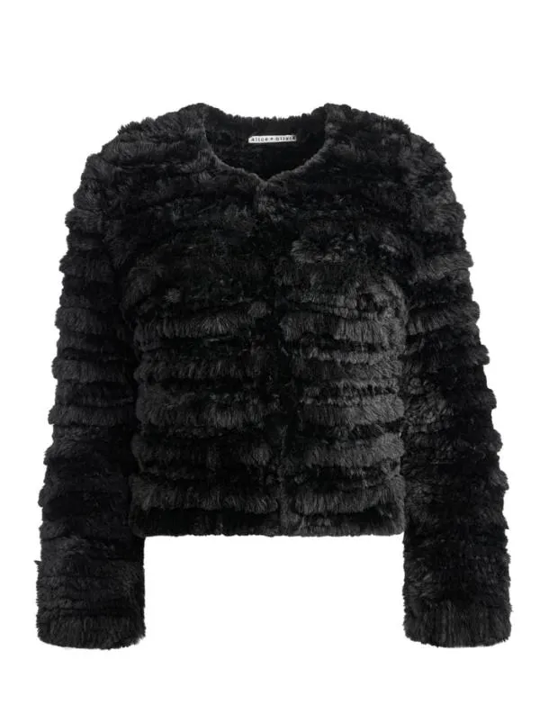 Jackets Coats Women Alice Olivia FAWN FAUX FUR TEXTURED JACKET Black