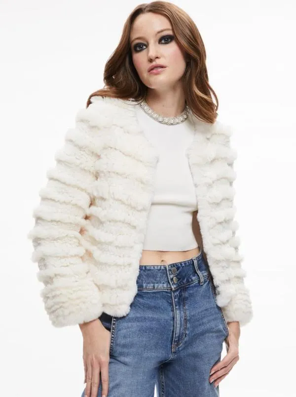 Jackets Coats Women Alice Olivia FAWN FAUX FUR TEXTURED JACKET Ecru