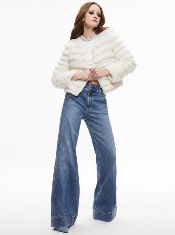 Jackets Coats Women Alice Olivia FAWN FAUX FUR TEXTURED JACKET Ecru